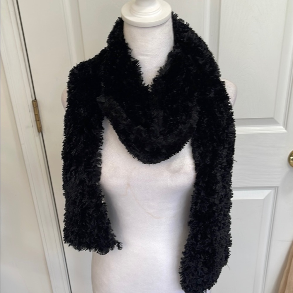 Cozy Black Fuzzy Wrap Scarf